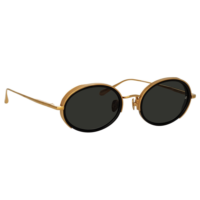 Linda Farrow Finn Oval Sunglasses in Yellow Gold C1