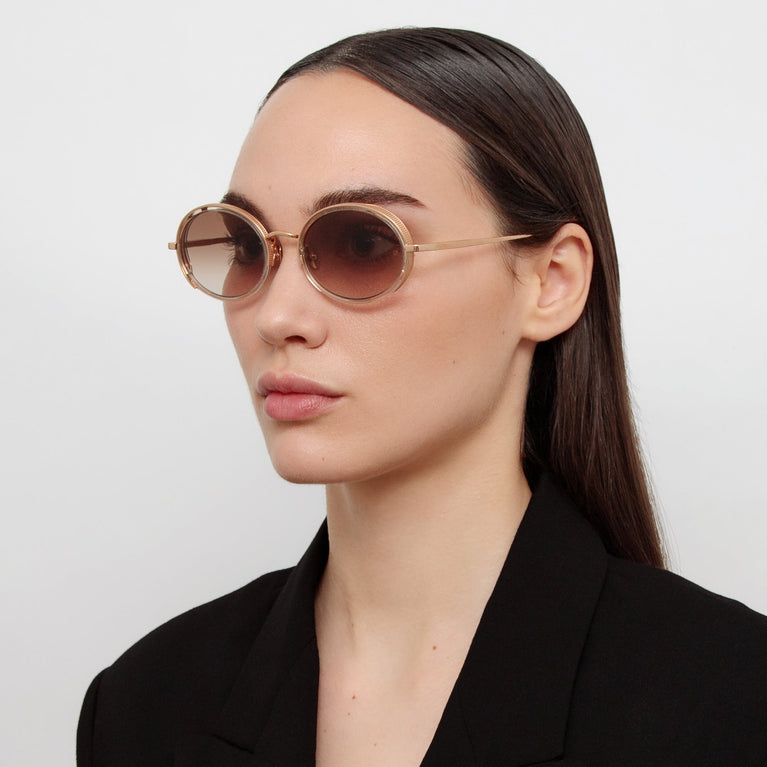 Linda Farrow Finn Oval Sunglasses in Rose Gold C3 52
