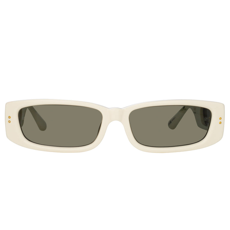 Linda Farrow Talita Rectangular Sunglasses in White C3 59