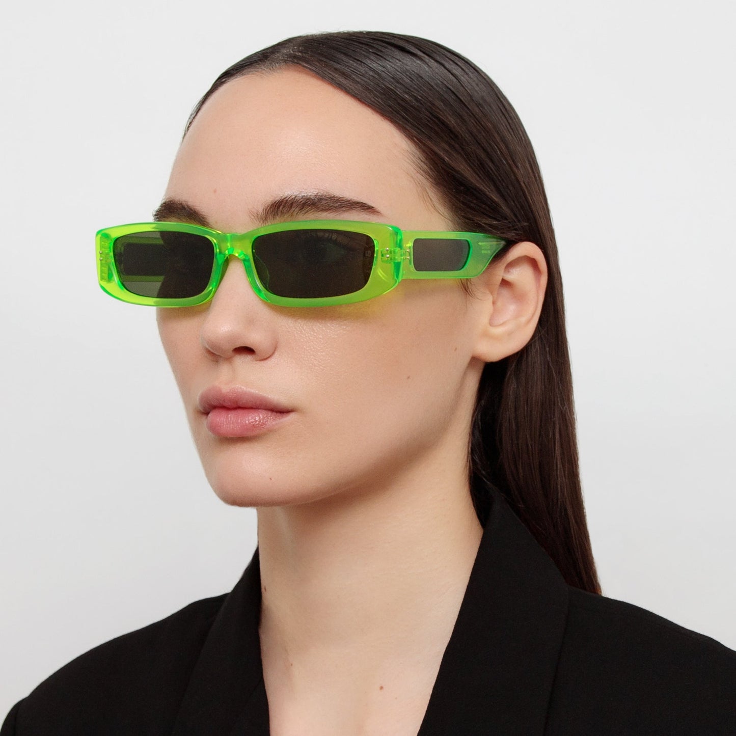 Linda Farrow Talita Rectangular Sunglasses in Neon Lime C8 59