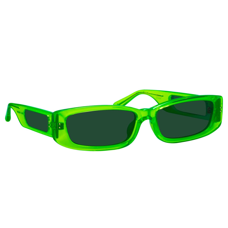 Linda Farrow Talita Rectangular Sunglasses in Neon Lime C8 59