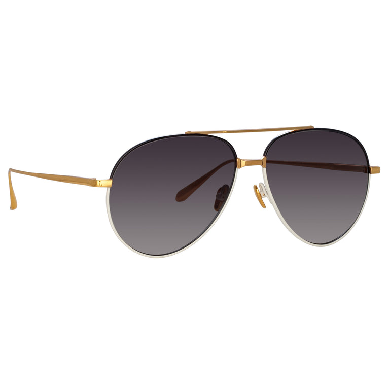 Linda Farrow Men's Marcelo Aviator Sunglasses in Black and Cream C3