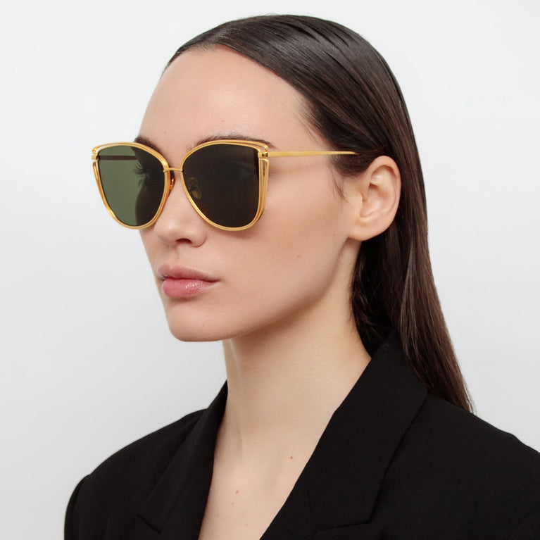 Linda Farrow Dinah Cat Eye Sunglasses in Yellow Gold C3 59