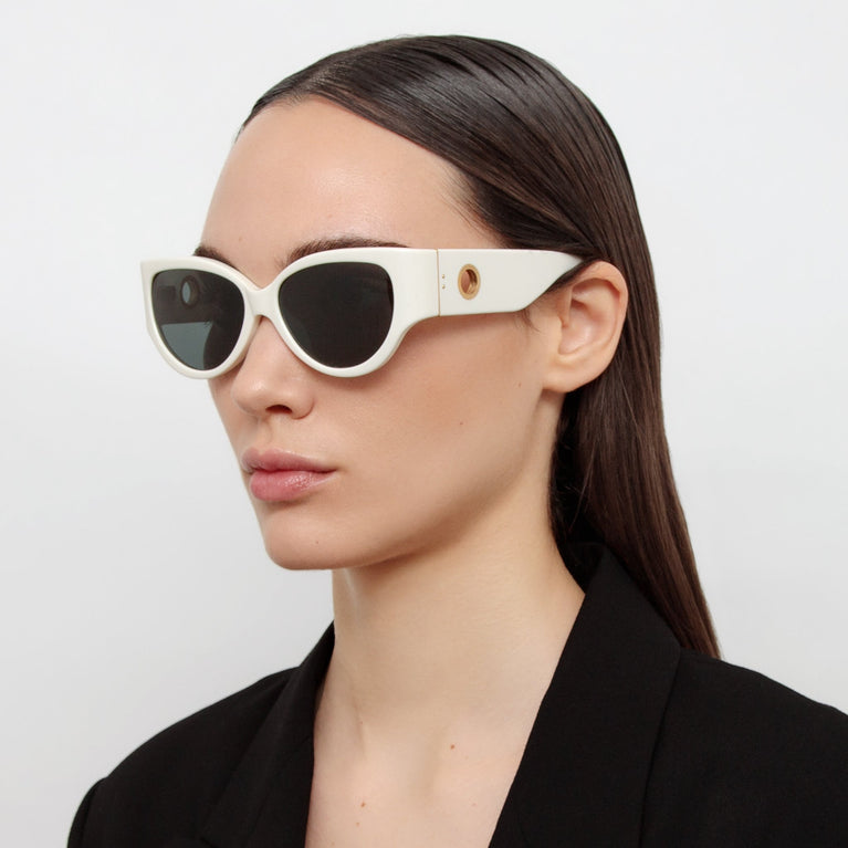 Linda Farrow Connie Cat Eye Sunglasses in White C3 57