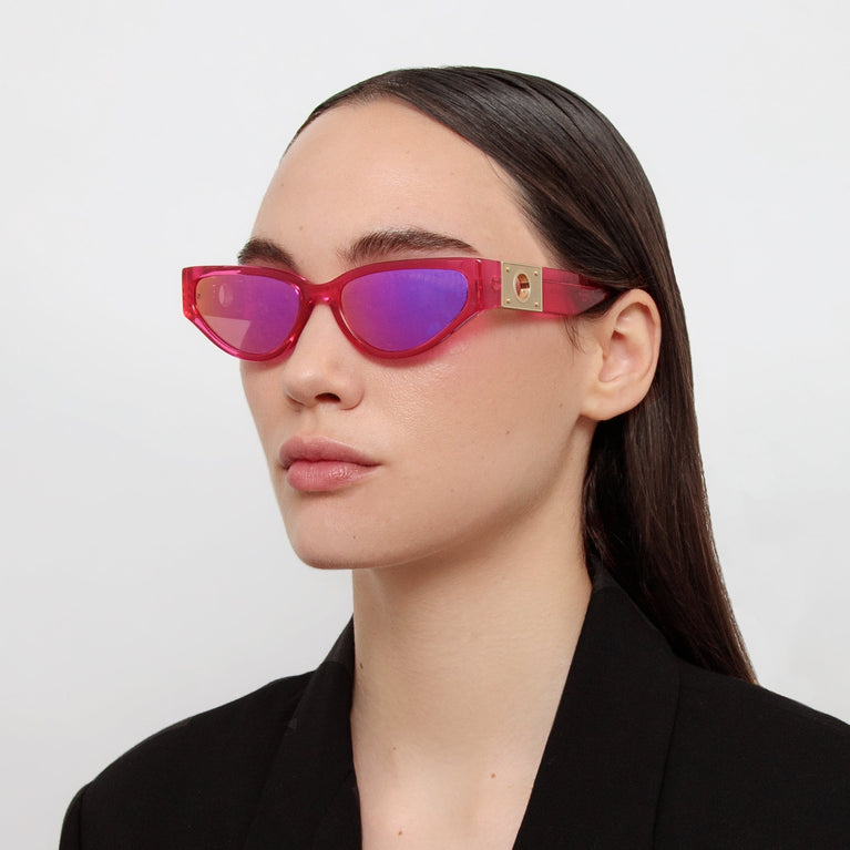 Linda Farrow Tomie Cat Eye Sunglasses in Neon Pink C4 57
