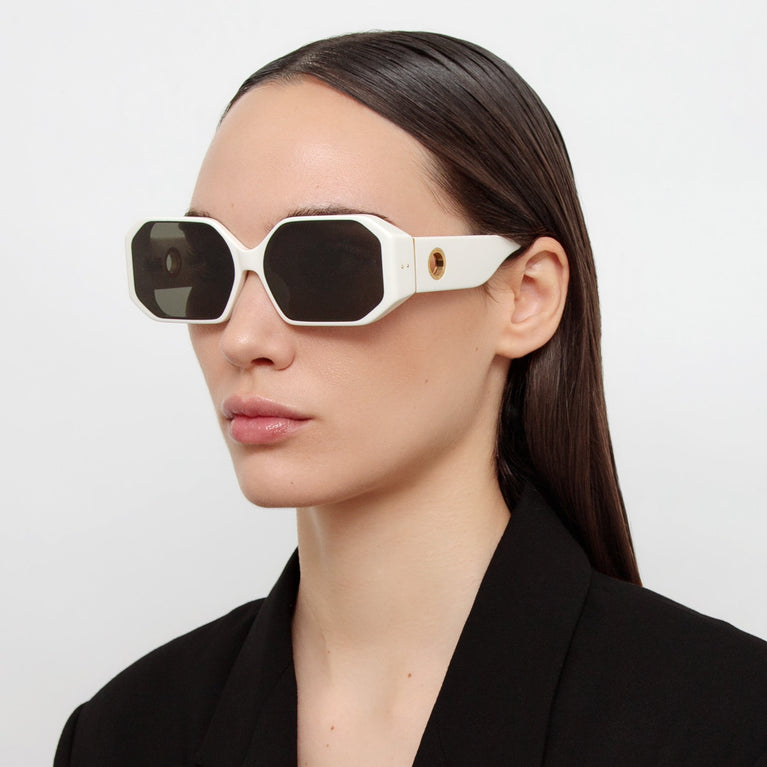 Linda Farrow Bailey Angular Sunglasses in White C2 62