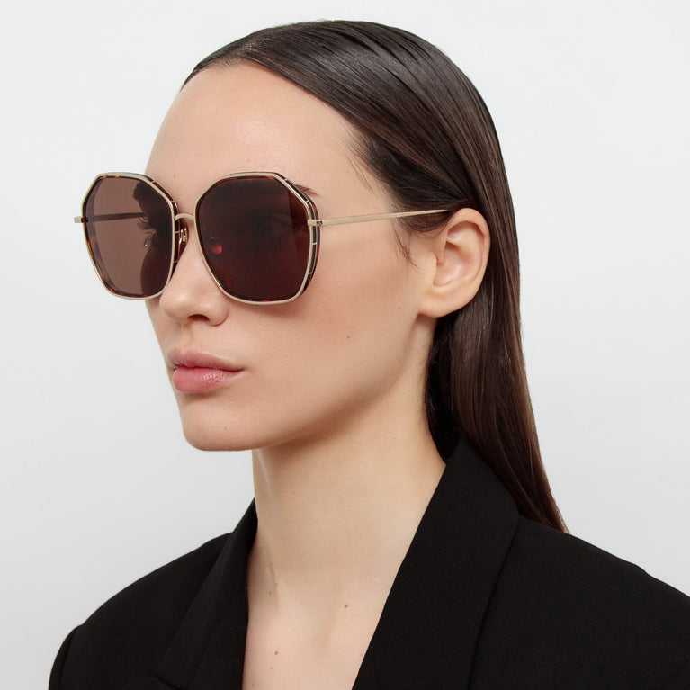 Linda Farrow Rowe Oversize Sunglasses in Light Gold C2