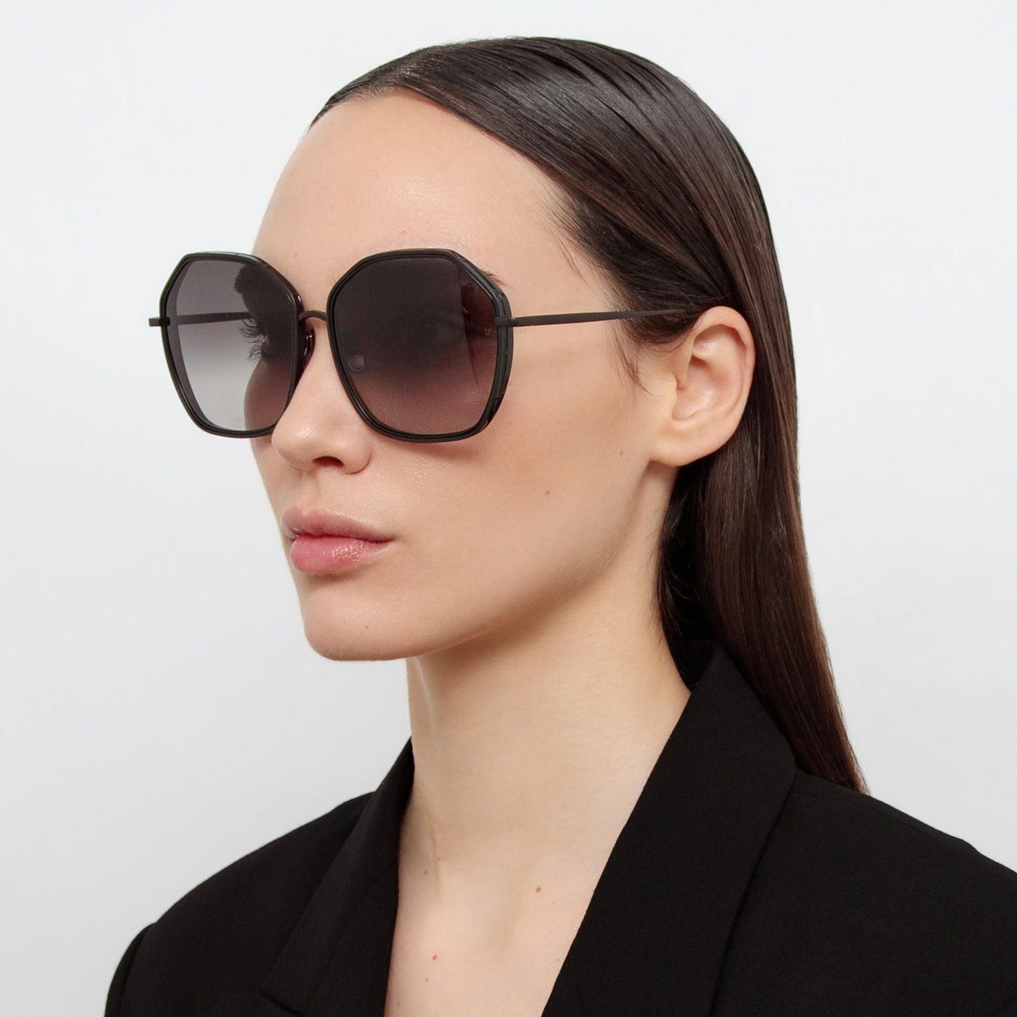 Linda Farrow Rowe Oversize Sunglasses in Matt Nickel C3 65