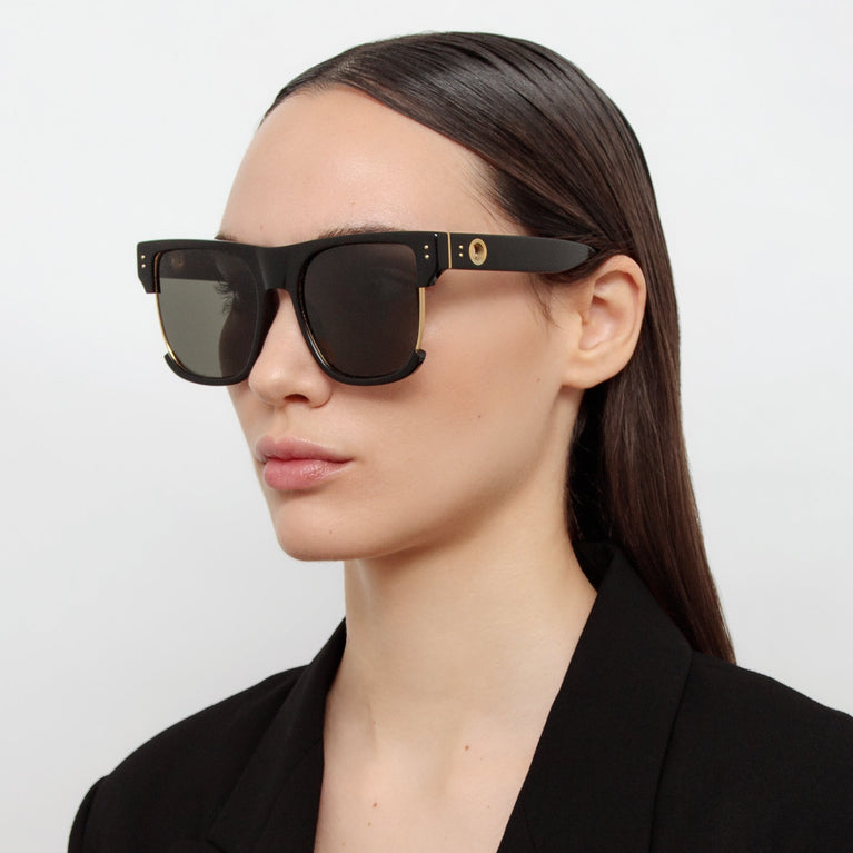 Linda Farrow Lomas D-Frame Sunglasses in Black C1 58