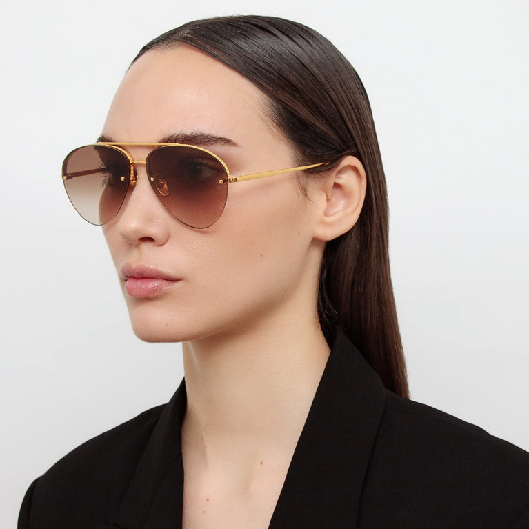 Linda Farrow Edano Aviator Sunglasses in Yellow Gold C1 60