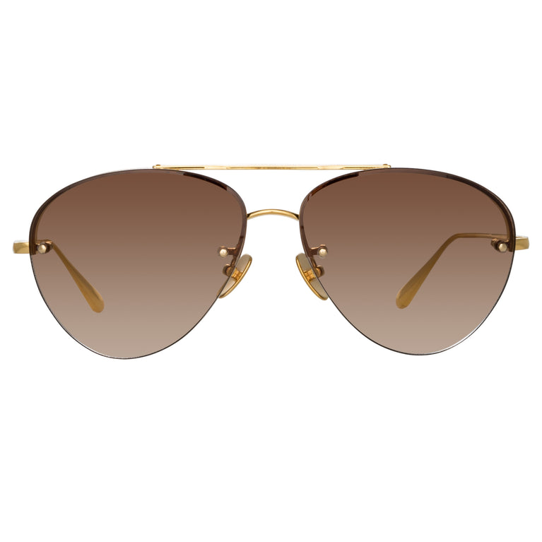 Linda Farrow Edano Aviator Sunglasses in Yellow Gold C1 60