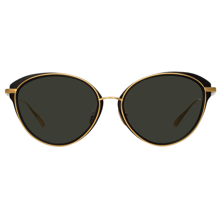 Linda Farrow Song Cat Eye Sunglasses in Yellow Gold and Black C1 59