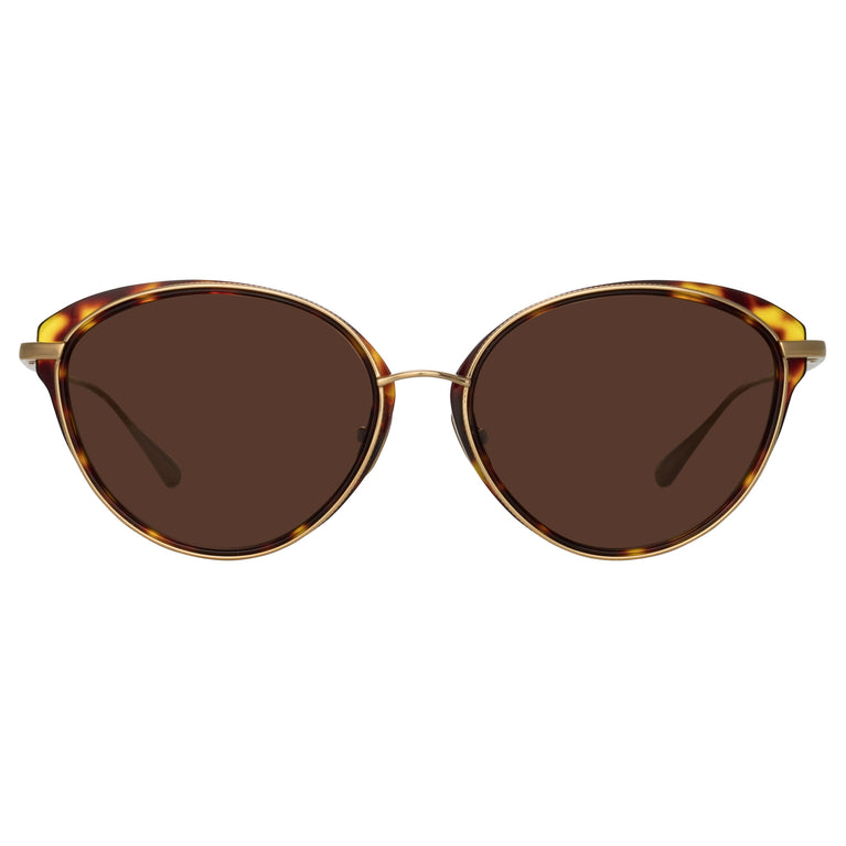 Linda Farrow Song Cat Eye Sunglasses in Light Gold and Tortoiseshell C2 59