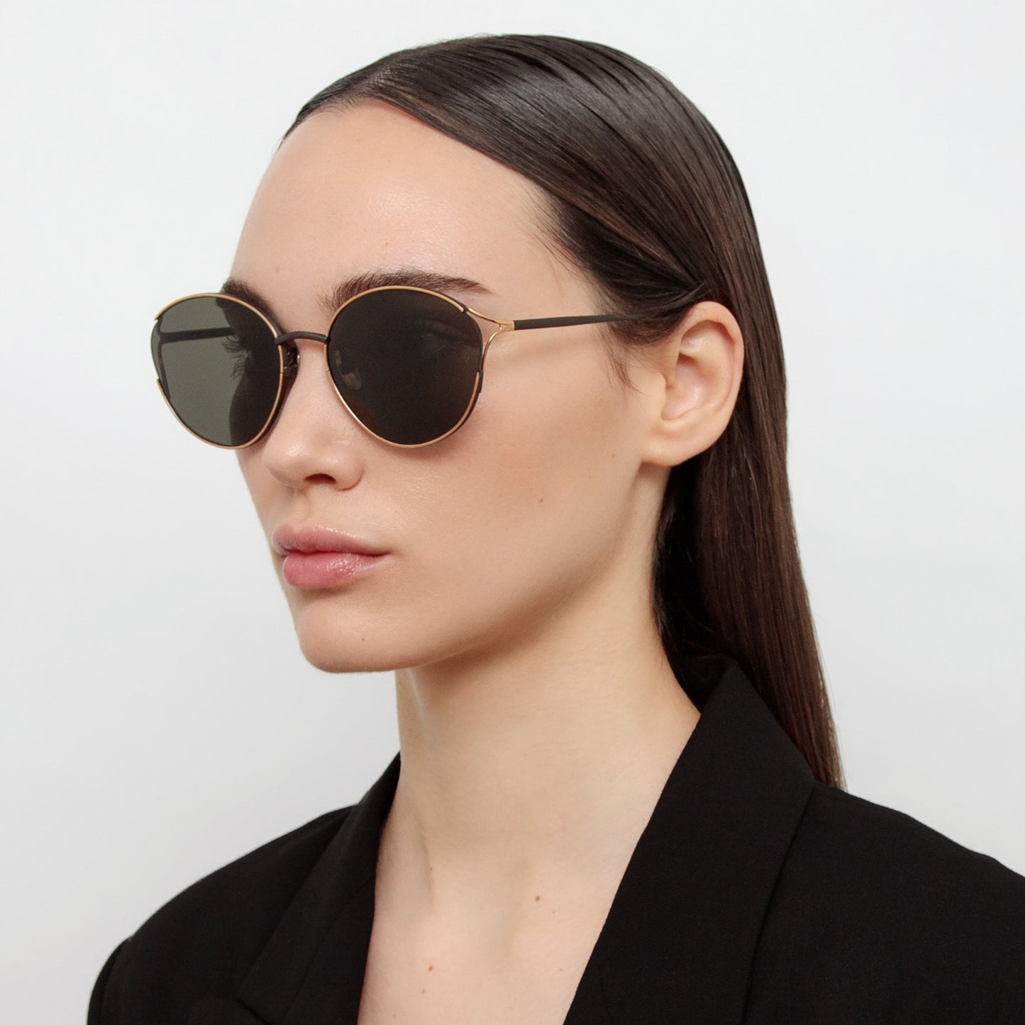 Linda Farrow Fielder Cat Eye Sunglasses in Matt Nickel C1 61