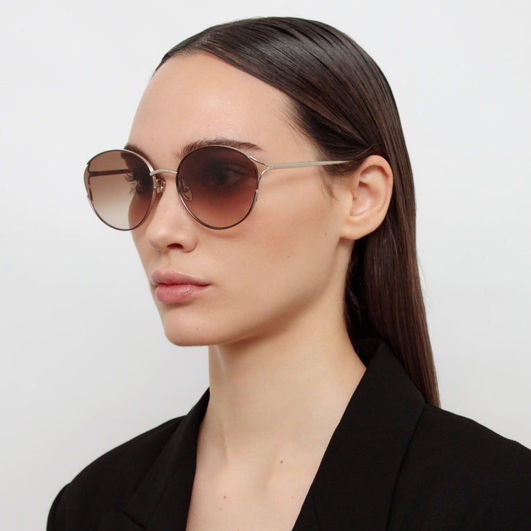 Linda Farrow Fielder Cat Eye Sunglasses in Light Gold C3 61