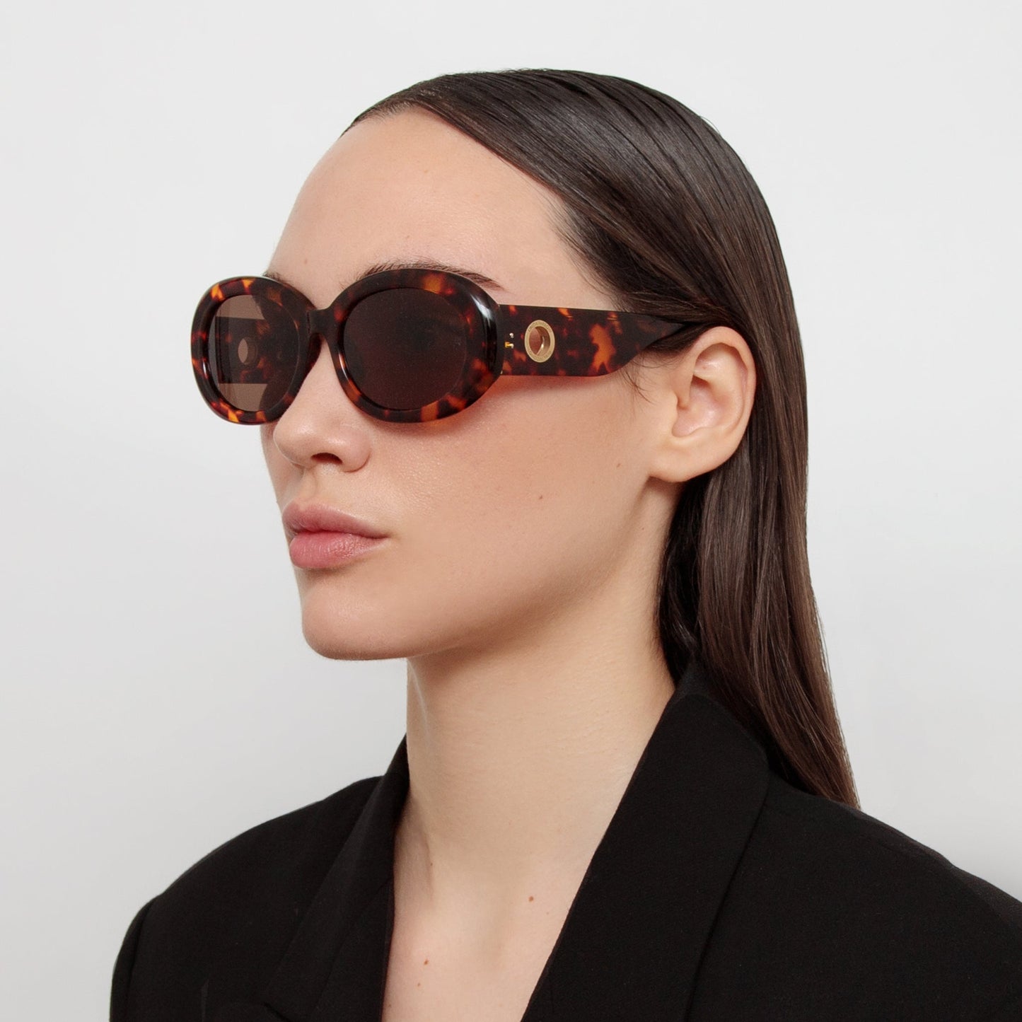 Linda Farrow Lina Oval Sunglasses in Tortoiseshell C2 55