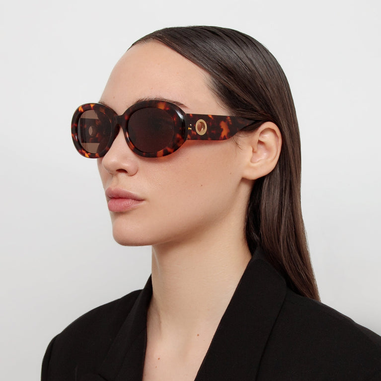 Linda Farrow Lina Oval Sunglasses in Tortoiseshell C2 55