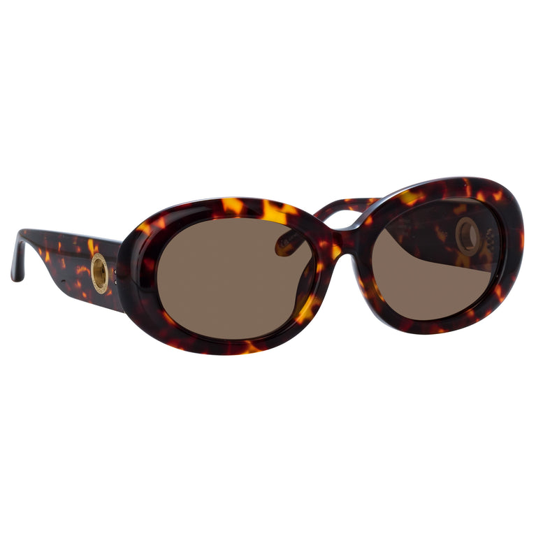 Linda Farrow Lina Oval Sunglasses in Tortoiseshell C2 55