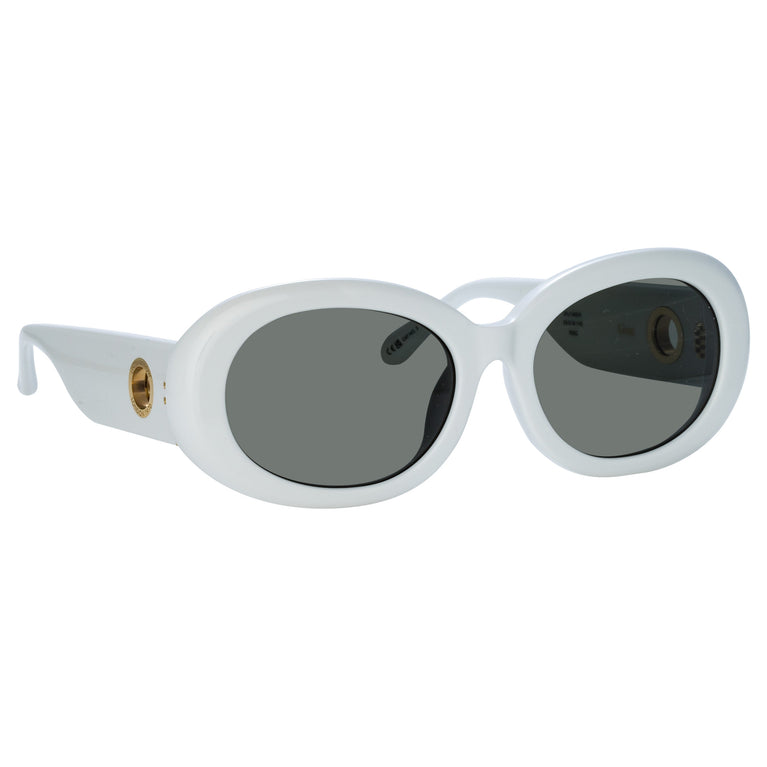 Linda Farrow Lina Oval Sunglasses in White C4 55