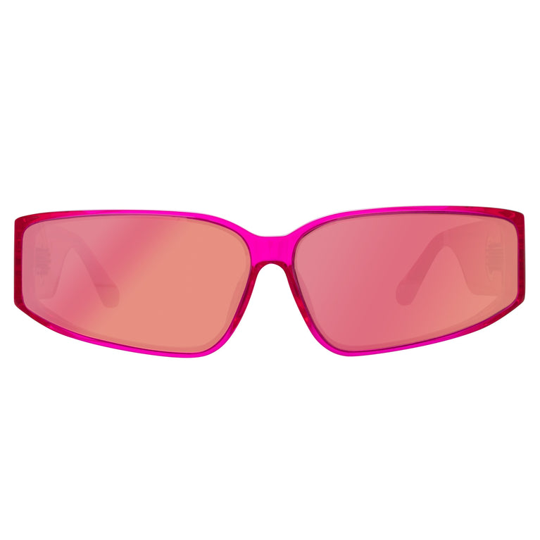 Linda Farrow Alexis Angular Sunglasses in Neon Pink C3 66