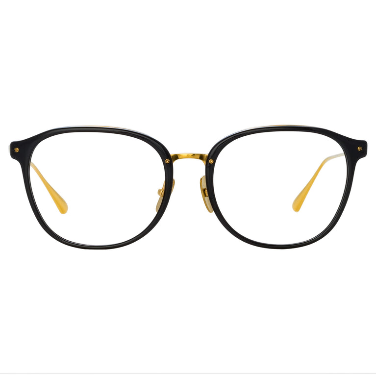 Linda Farrow Park Optical D-Frame in Black and Yellow Gold C1 52