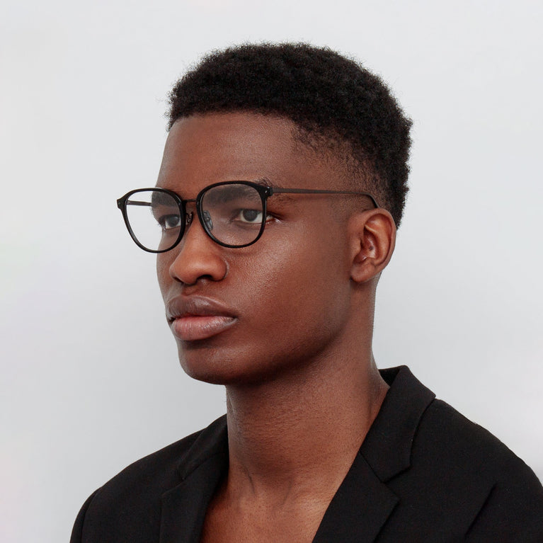 Linda Farrow Men's Park Optical D-Frame in Black and Matt Nickel C2 52