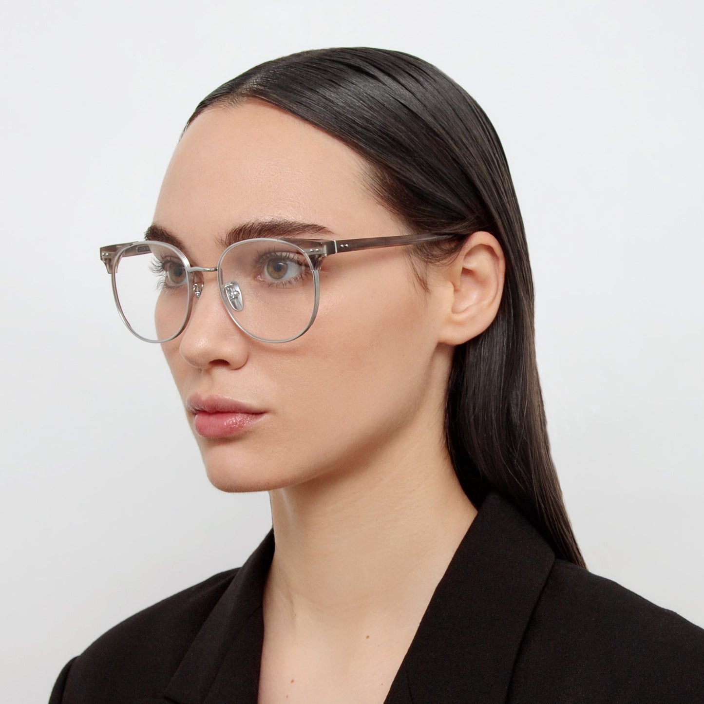 Linda Farrow Spence Oval Optical Frame in Grey Horn C3 53