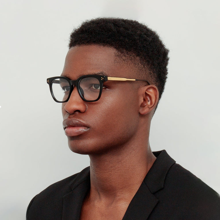 Linda Farrow Men's Evans Optical D-Frame in Black and Yellow Gold C1 50