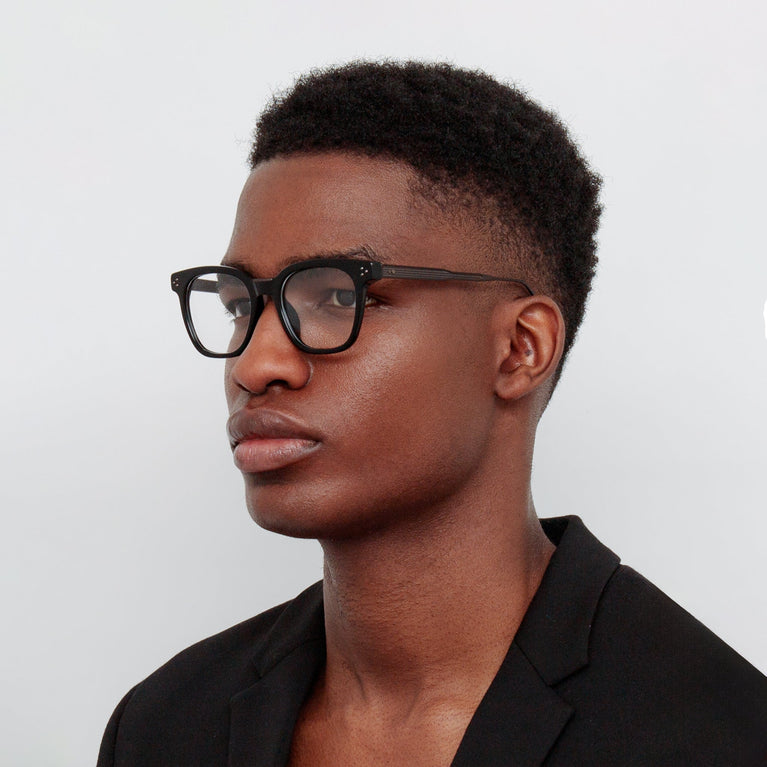 Linda Farrow Men's Evans Optical D-Frame in Black and Matt Nickel C3 50