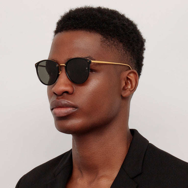 Linda Farrow The Calthorpe | Men's Oval Sunglasses in Black Frame(C86)  51